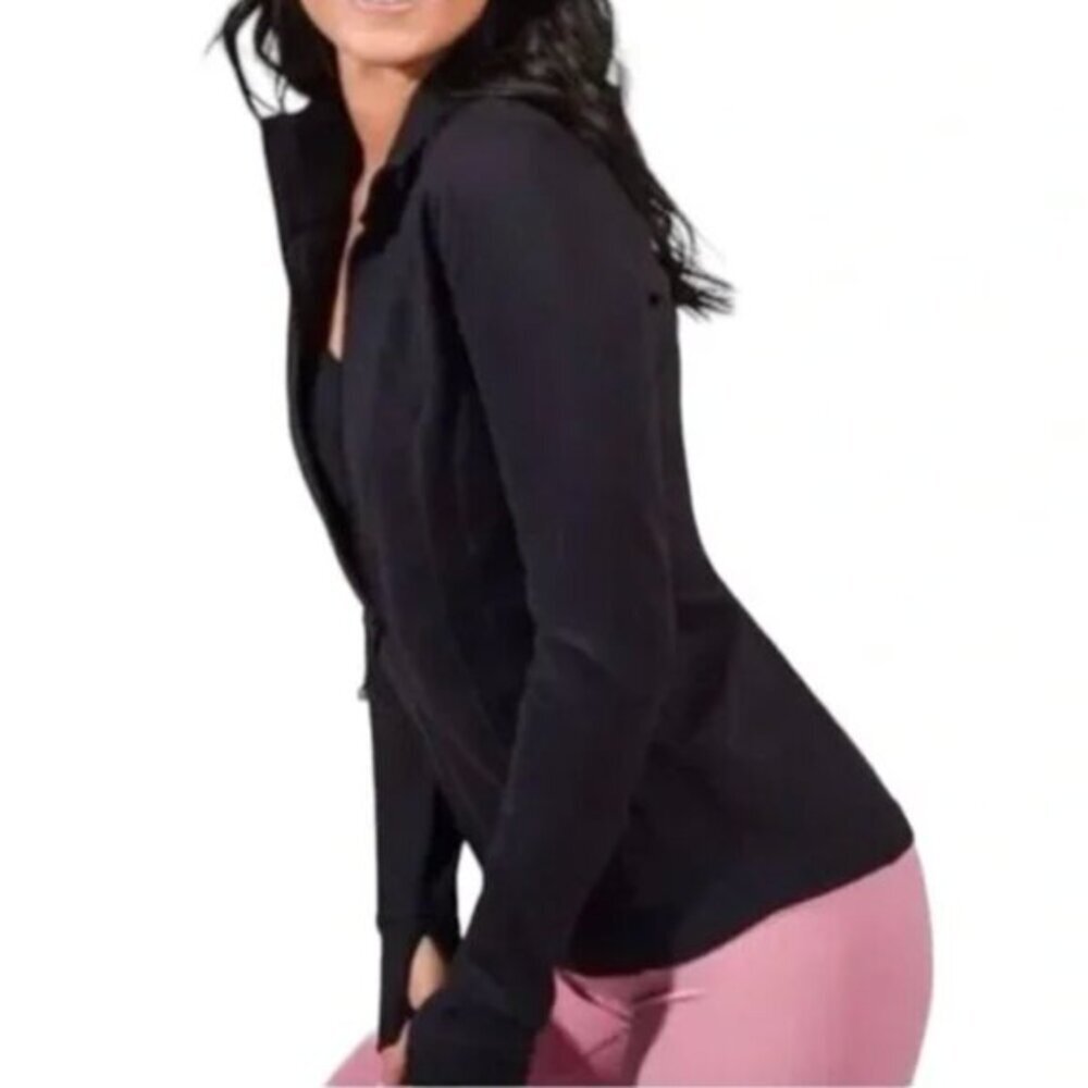 APANA Solid Black Full Zip Zipper Collared Thumbholes Active Jacket Track Jacket